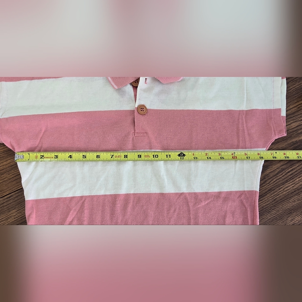 Hang Ten 👣 Pink And White Striped Collared Short Sleeve - Picture 3 of 5